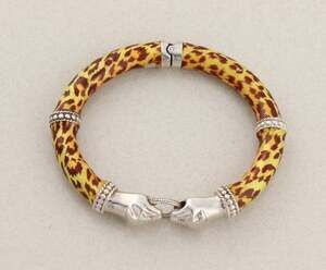Sterling Silver Leopard Enamel Print Bangle Bracelet 6 3/4" inch